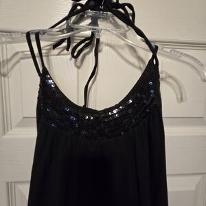 Black Sequin Halter Top Dress